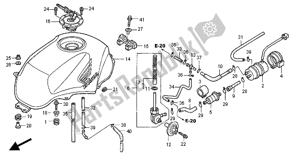 All parts for the Fuel Tank of the Honda NT 650V 2000