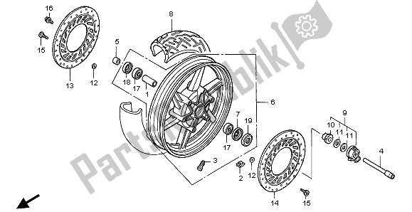 All parts for the Front Wheel of the Honda CB 750F2 1997