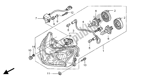 All parts for the Headlight (uk) of the Honda ST 1300 2004