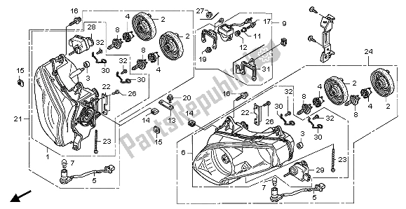 All parts for the Headlight (uk) of the Honda GL 1800 2007