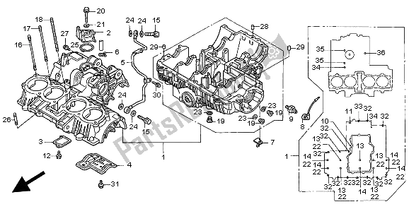 All parts for the Crankcase of the Honda CB 750F2 1999