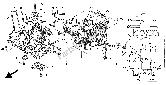 All parts for the Crankcase of the Honda CB 750F2 1999