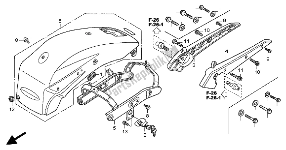 All parts for the Rear Fender & Grab Rail of the Honda VTX 1800C 2004