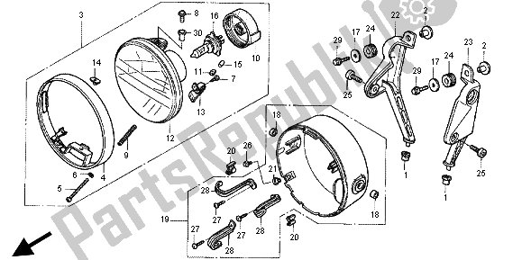 All parts for the Headlight of the Honda CB 1300X4 1998