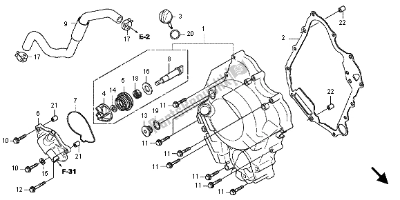 Alle onderdelen voor de Rechter Carterdeksel van de Honda SH 300 RA 2012