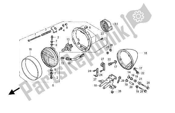 All parts for the Headlight (uk) of the Honda VT 750C 2004