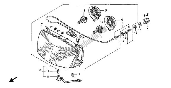 All parts for the Headlight (uk) of the Honda ST 1100A 1995