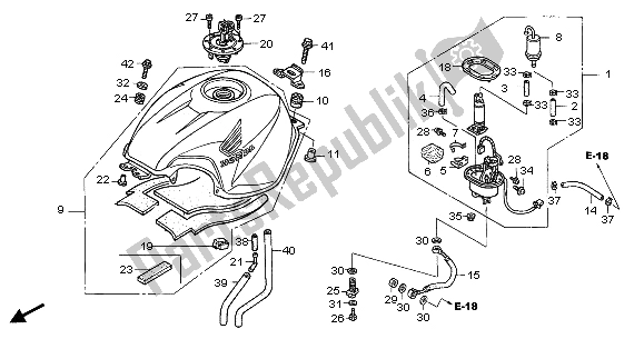Alle onderdelen voor de Benzinetank van de Honda CBR 600F 2005