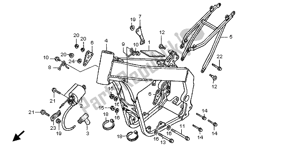 All parts for the Frame Body & Ignition Coil of the Honda CR 125R 1999