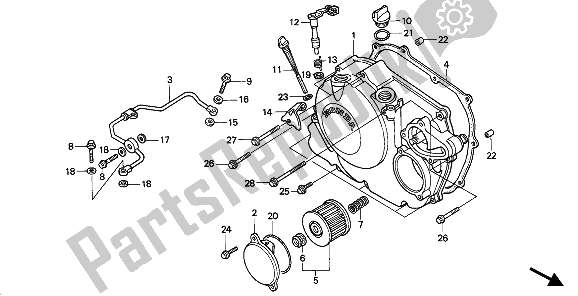 All parts for the Right Crankcase Cover of the Honda NX 250 1991