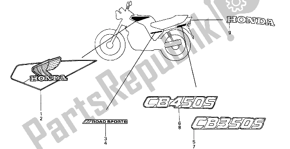 All parts for the Stripe & Mark of the Honda CB 450S 1986