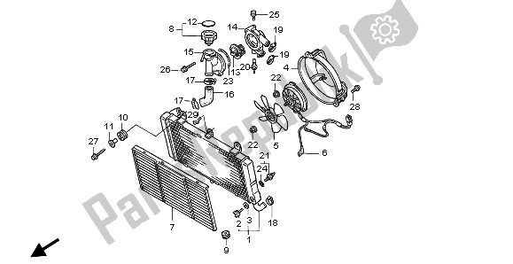 All parts for the Radiator of the Honda ST 1100A 1996