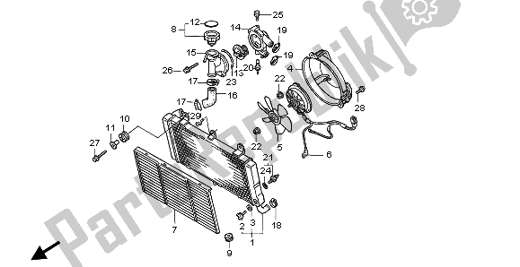 All parts for the Radiator of the Honda ST 1100A 1996