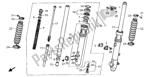 Alle onderdelen voor de Voorvork van de Honda XR 650R 2002