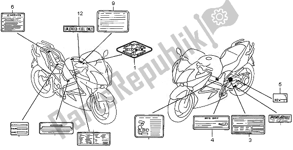 Alle onderdelen voor de Waarschuwingsetiket van de Honda VFR 800A 2008