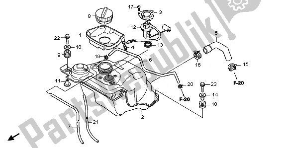 All parts for the Fuel Tank of the Honda NSA 700A 2008