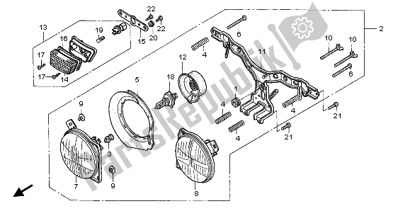 All parts for the Headlight (uk) of the Honda RVF 750R 1995