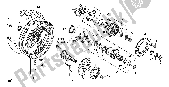 All parts for the Rear Wheel of the Honda CB 1000R 2011