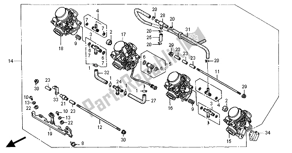 All parts for the Carburetor (assy) of the Honda CB 600F Hornet 2001