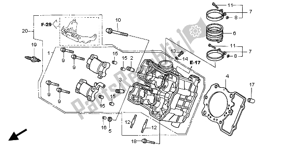 All parts for the Cylinder Head (front) of the Honda VTR 1000F 2002