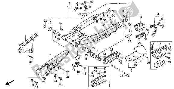 All parts for the Rear Fork & Chain Case of the Honda XR 600R 1988