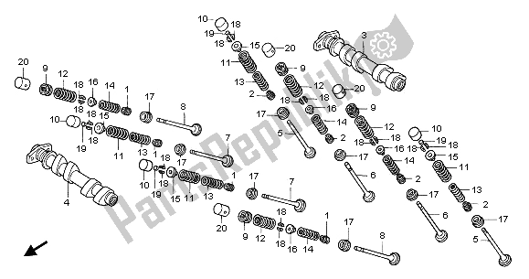 Toutes les pièces pour le Arbre à Cames Et Soupape (avant) du Honda VFR 800 2003