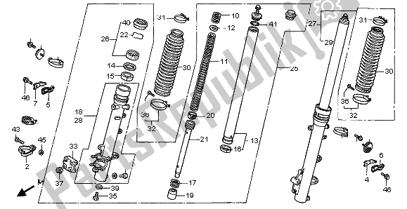 All parts for the Front Fork of the Honda XRV 750 Africa Twin 1996