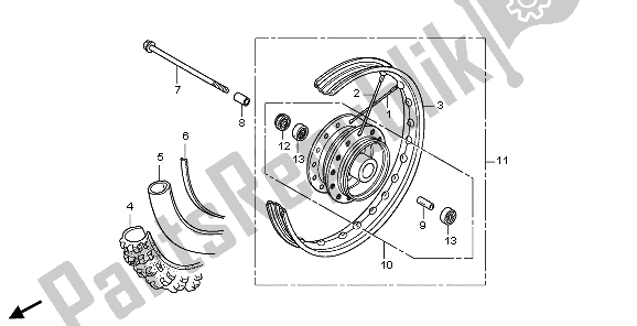 All parts for the Front Wheel of the Honda CRF 50F 2009