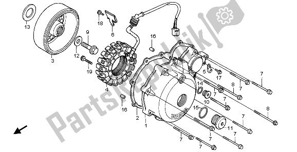 All parts for the Left Crankcase Cover & Generator of the Honda NTV 650 1995