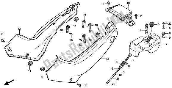All parts for the Side Cover & Oil Tank of the Honda NSR 50S 1994