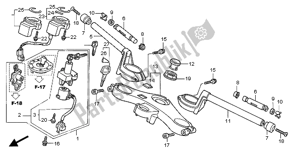 All parts for the Handle Pipe & Top Bridge of the Honda VFR 800 FI 2001