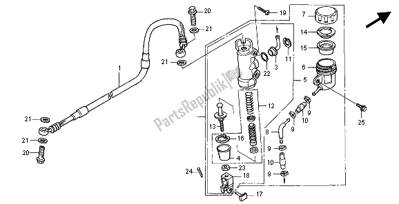 All parts for the Rear Brake Master Cylinder of the Honda XR 600R 1996