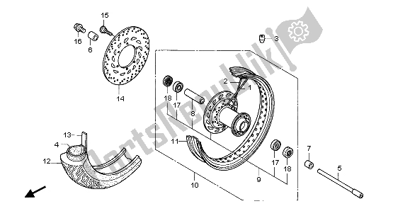 All parts for the Front Wheel of the Honda VTX 1300S 2007