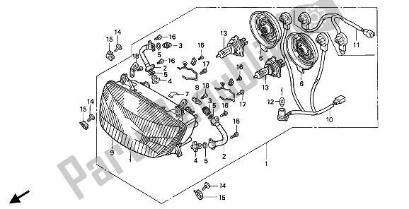 All parts for the Headlight (uk) of the Honda CBR 1000F 1991