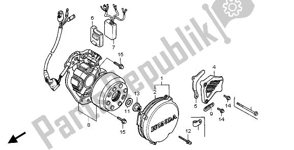 All parts for the Generator C. D. I. Unit & Left Crankcase Cover of the Honda CR 250R 1995