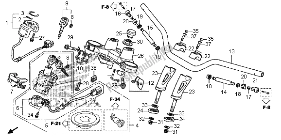 Alle onderdelen voor de Handvatpijp & Hoogste Brug van de Honda VFR 1200 XD 2012