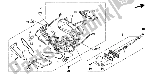 All parts for the Rear Combination Light of the Honda NSC 502 WH 2013