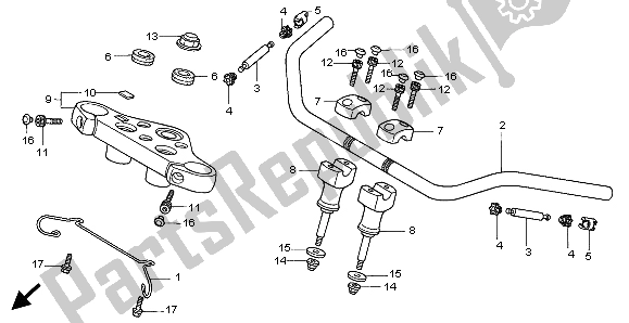 All parts for the Handle Pipe & Top Bridge of the Honda VT 750C 1998