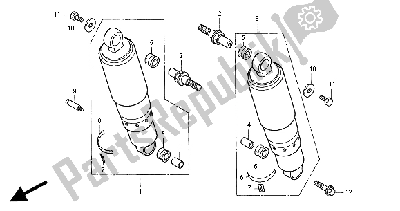 All parts for the Rear Cushion of the Honda GL 1500C 2000