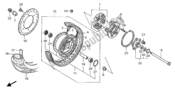 All parts for the Rear Wheel of the Honda VTX 1300S 2007