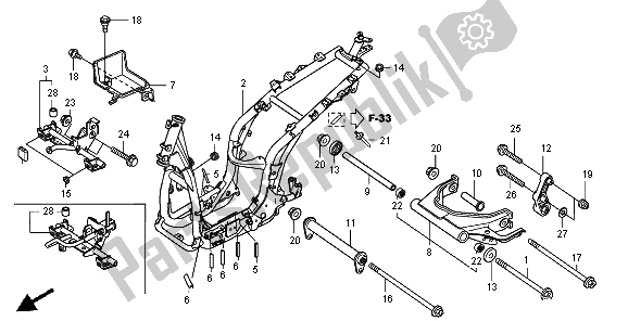 All parts for the Frame Body of the Honda SH 300R 2008