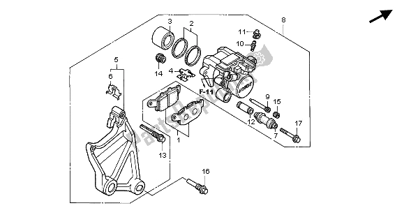 All parts for the Rear Brake Caliper of the Honda NT 650V 1999