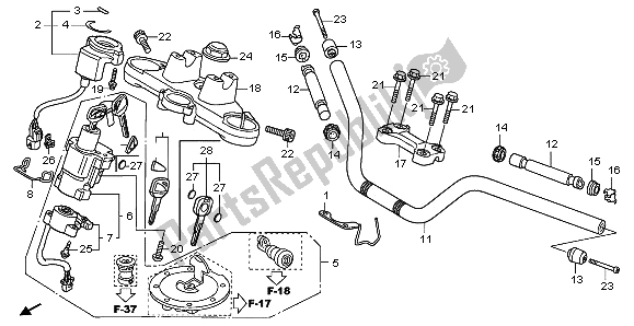 All parts for the Handle Pipe & Top Bridge of the Honda NT 700 VA 2009