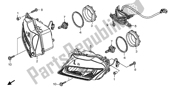 All parts for the Headlight (uk) of the Honda CBR 600 RR 2008