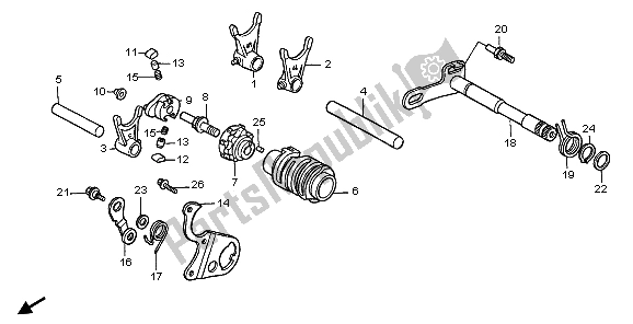 All parts for the Gearshift Drum of the Honda CR 250R 1998