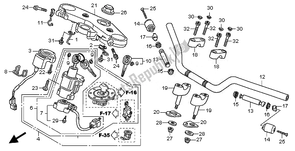 All parts for the Handle Pipe & Top Bridge of the Honda CB 1300 SA 2008