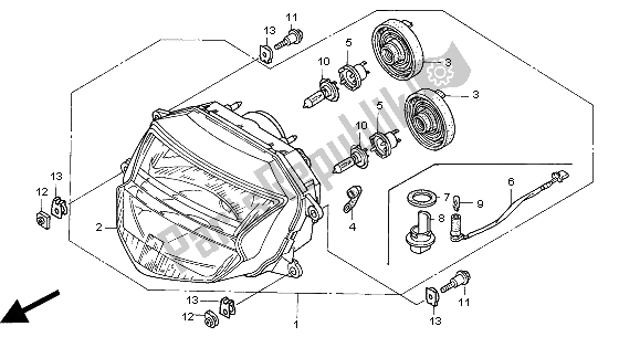 Alle onderdelen voor de Koplamp (uk) van de Honda CBR 1100 XX 2000
