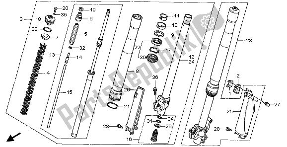 All parts for the Front Fork of the Honda CR 250R 1995