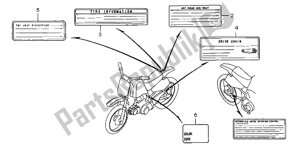 Todas las partes para Etiqueta De Precaución de Honda XR 70R 1998