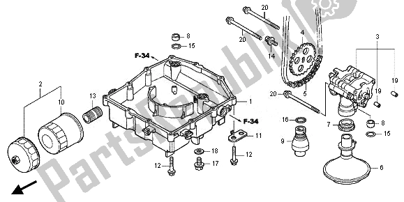 All parts for the Oil Pan & Oil Pump of the Honda VFR 800X 2011